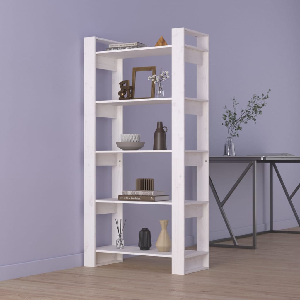 vidaXL fehér tömör fa könyvszekrény/térelválasztó 80 x 35 x 160 cm
