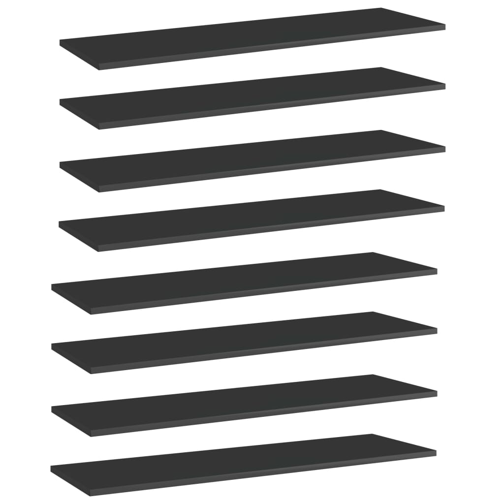 vidaXL 8 db magasfényű fekete forgácslap könyvespolc 100 x 30 x 1,5 cm
