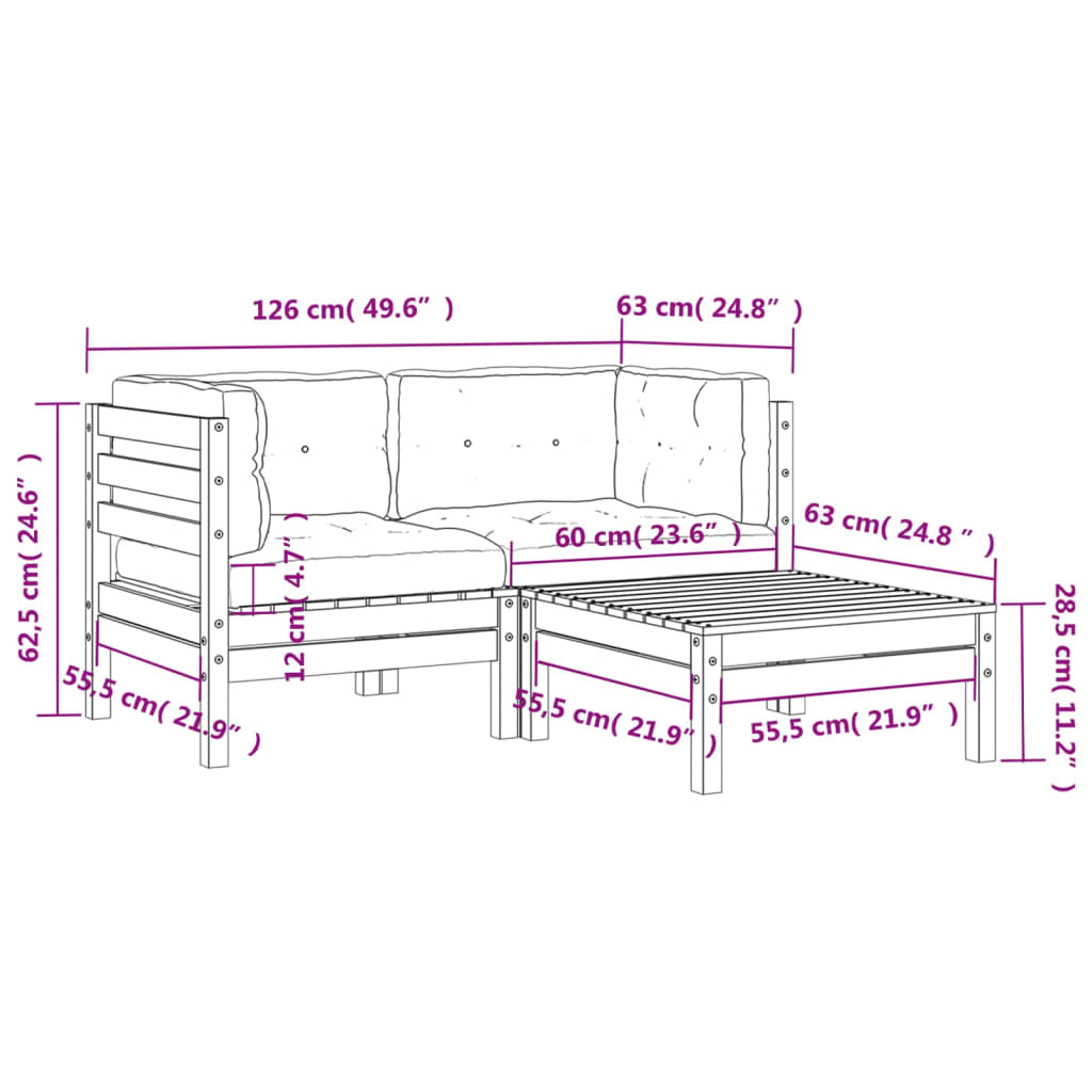 vidaXL kétszemélyes kerti kanapé párnával és lábzsámollyal