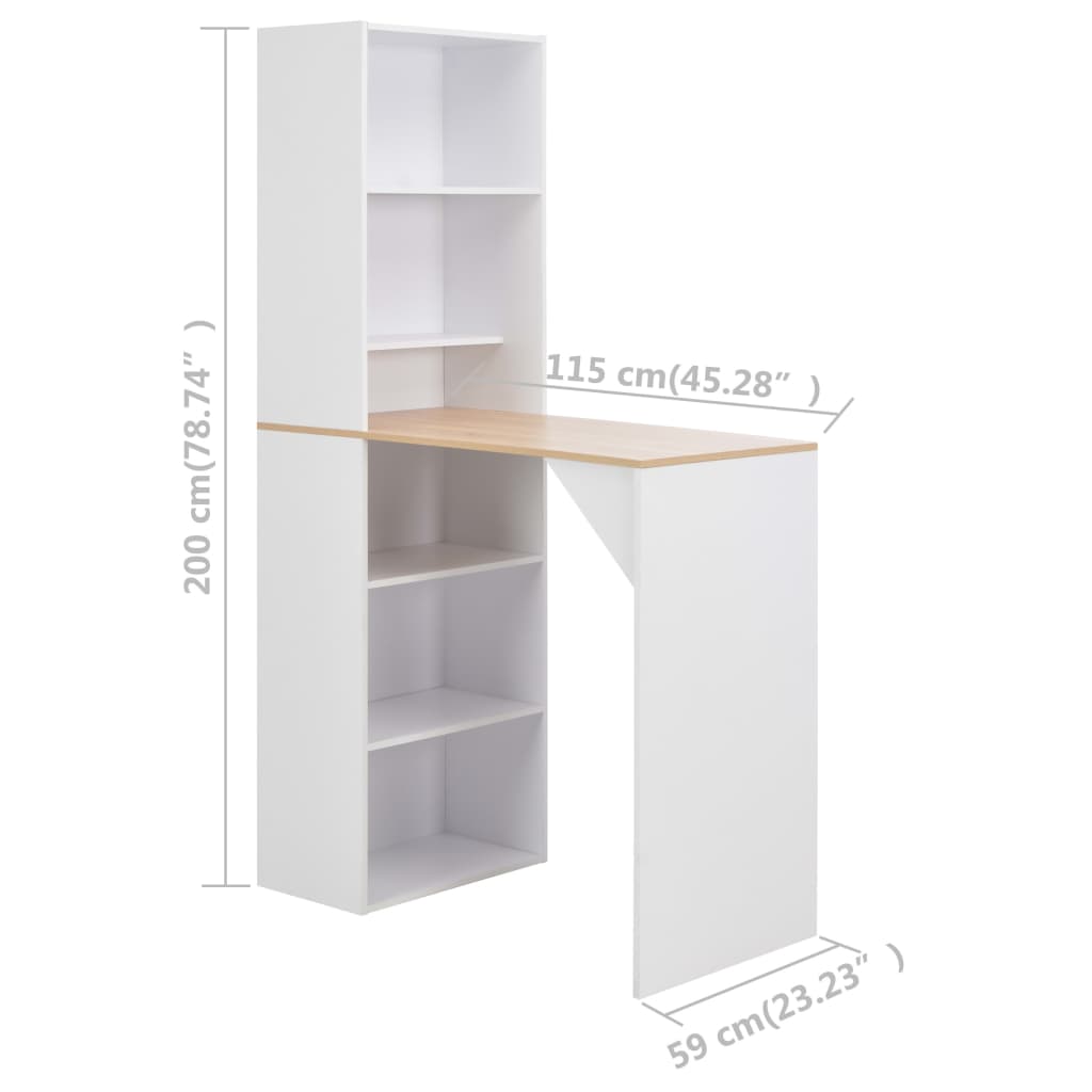 vidaXL fehér bárasztal szekrénnyel 115 x 59 x 200 cm