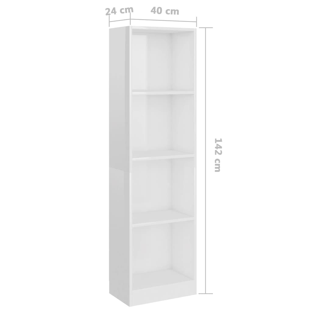 vidaXL 4-szintes magasfényű fehér forgácslap könyvszekrény 40x24x142cm
