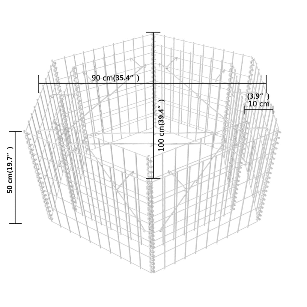 vidaXL hatszögletű gabion magaságyás 100 x 90 x 50 cm
