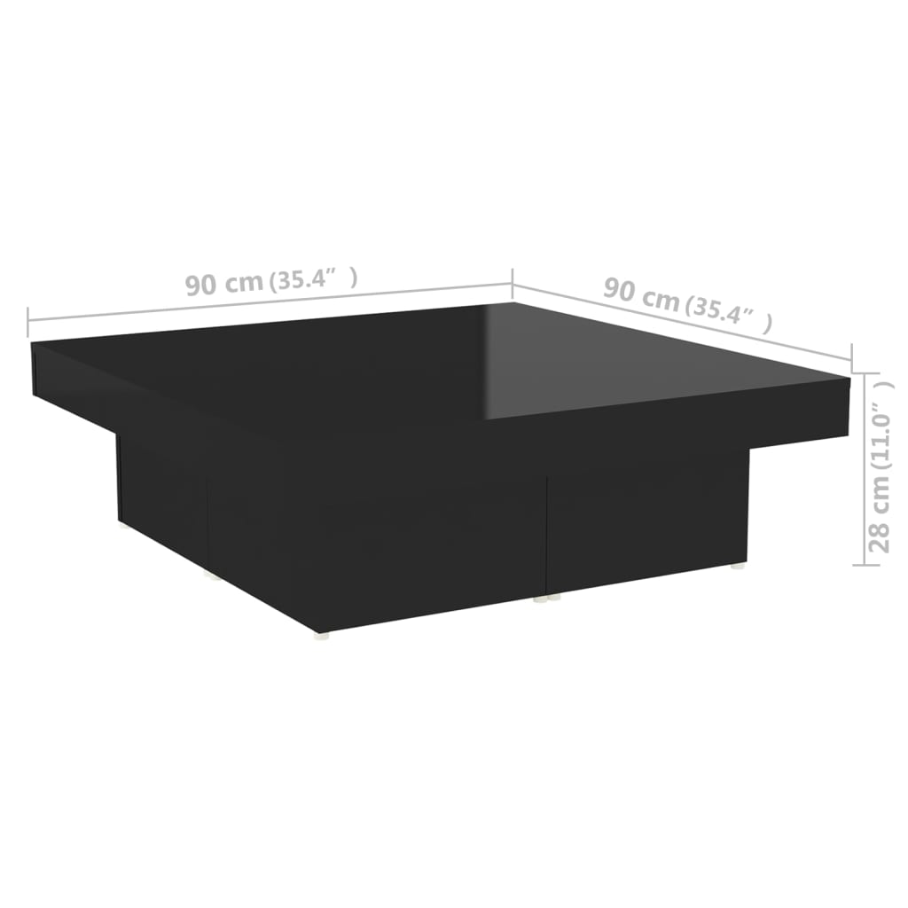 vidaXL magasfényű fekete forgácslap dohányzóasztal 90 x 90 x 28 cm