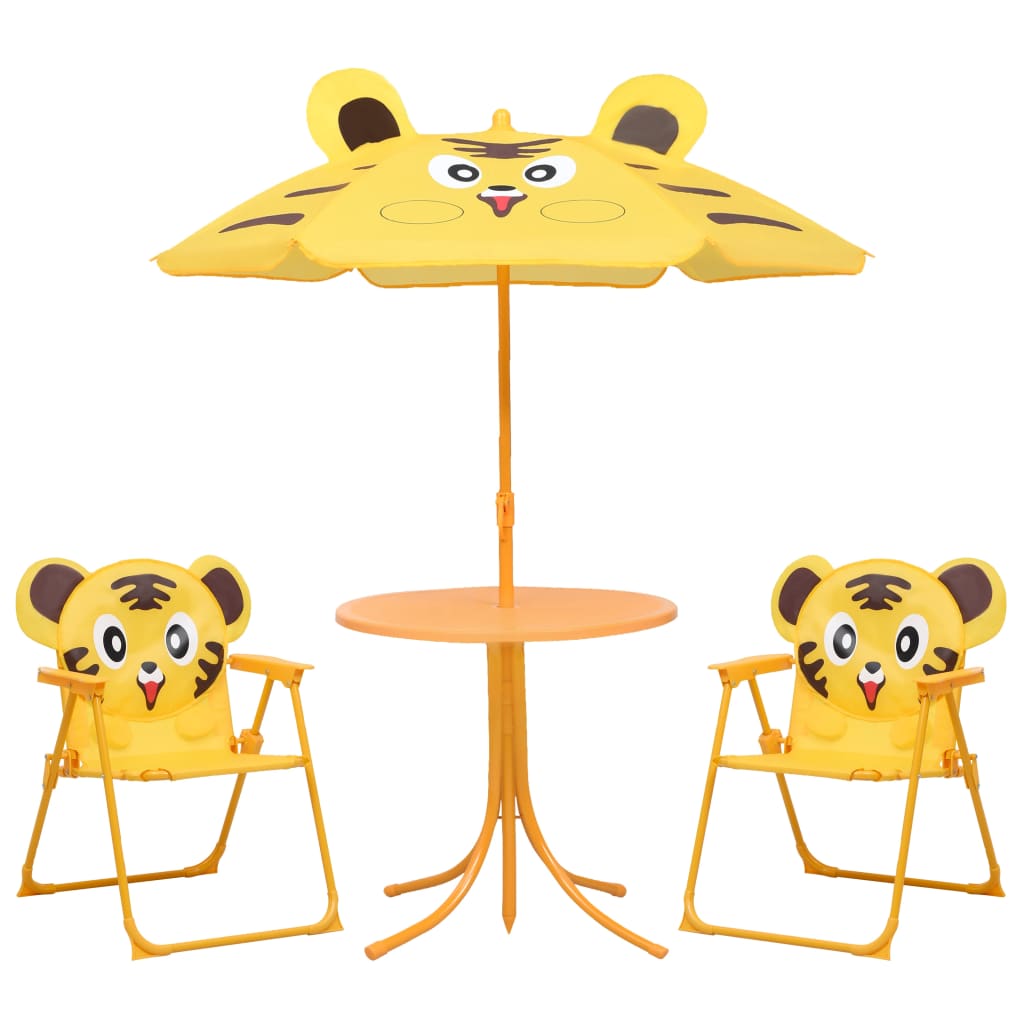 vidaXL 3 részes sárga kerti gyerekbisztrószett napernyővel