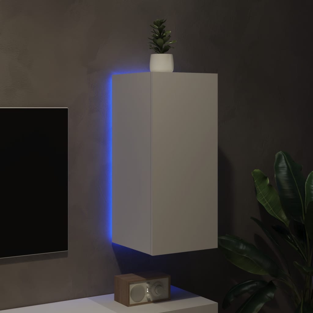 vidaXL fehér falra szerelhető TV-szekrény LED-lámpákkal 30,5x35x30 cm
