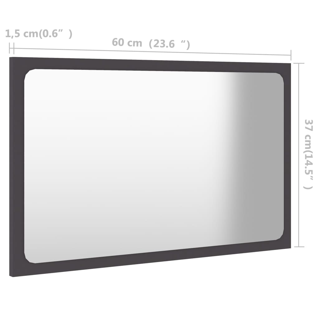 vidaXL szürke forgácslap fürdőszobai tükör 60 x 1,5 x 37 cm