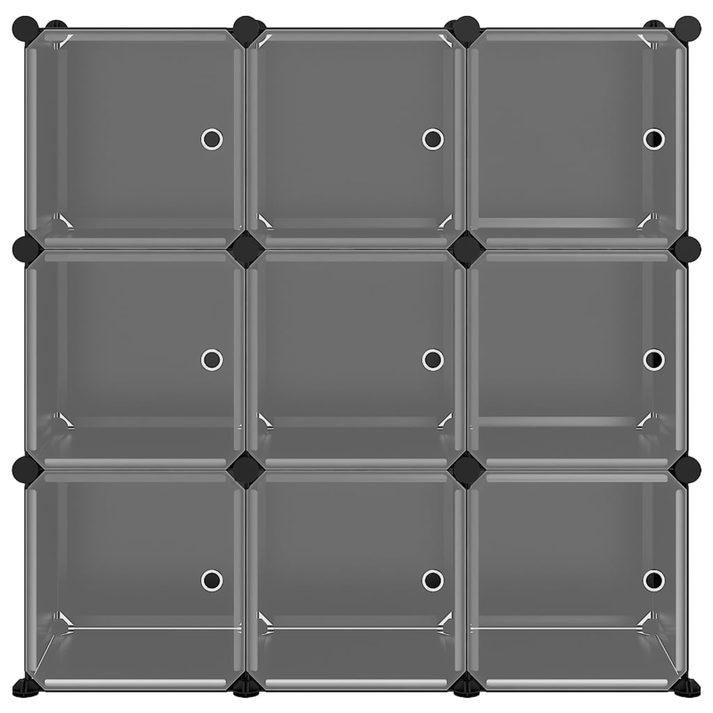vidaXL fekete polipropilén tárolókocka 9 db kockával és ajtókkal