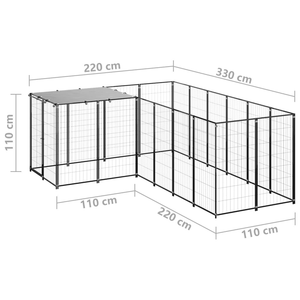 vidaXL fekete acél kutyakennel 4,84 m²