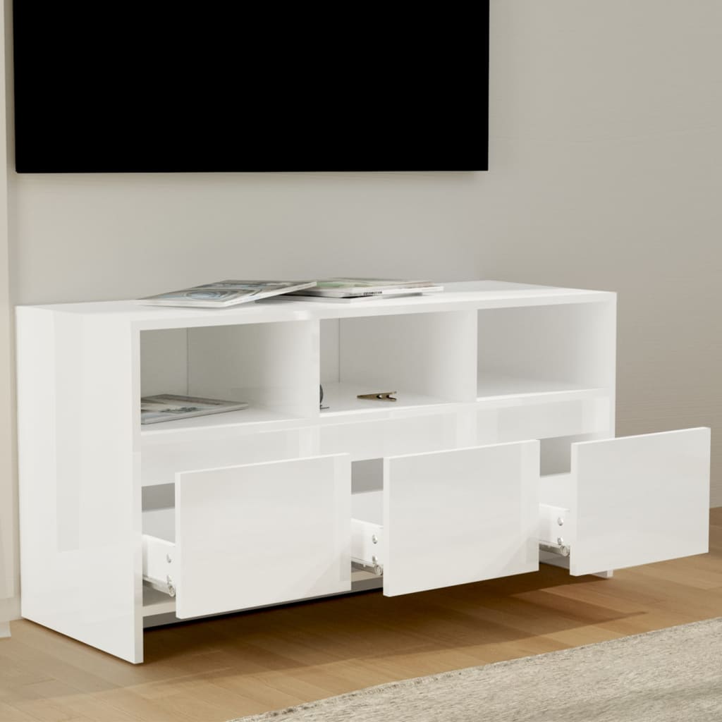 vidaXL magasfényű fehér forgácslap TV-szekrény 102 x 37,5 x 52,5 cm