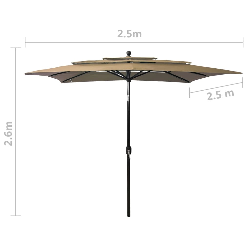 vidaXL 3 szintes tópszínű napernyő alumíniumrúddal 2,5 x 2,5 m