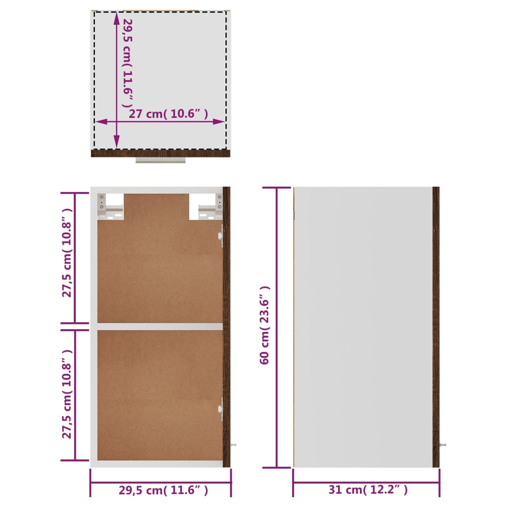 vidaXL barna tölgyszínű szerelt fa függőszekrény 29,5 x 31 x 60 cm
