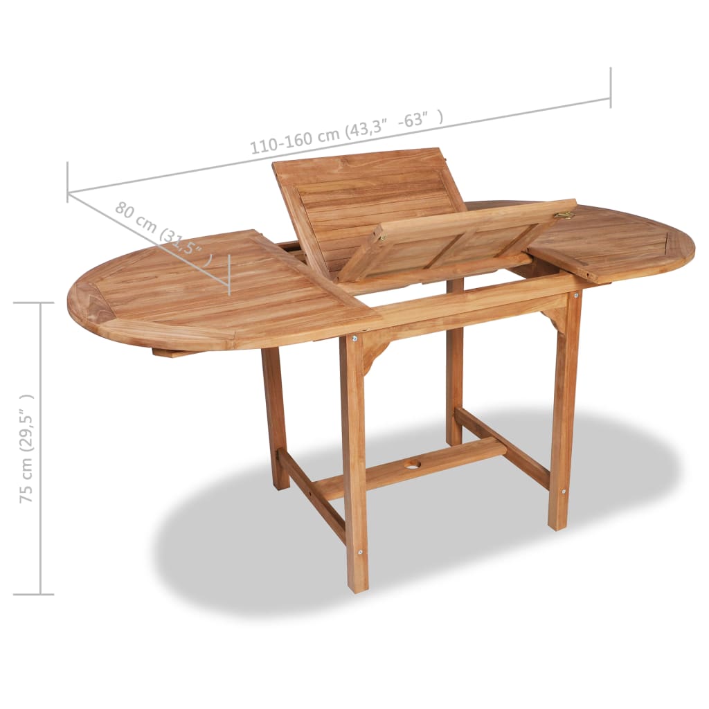 vidaXL tömör tíkfa kihúzható kerti asztal (110-160) x 80 x 75 cm
