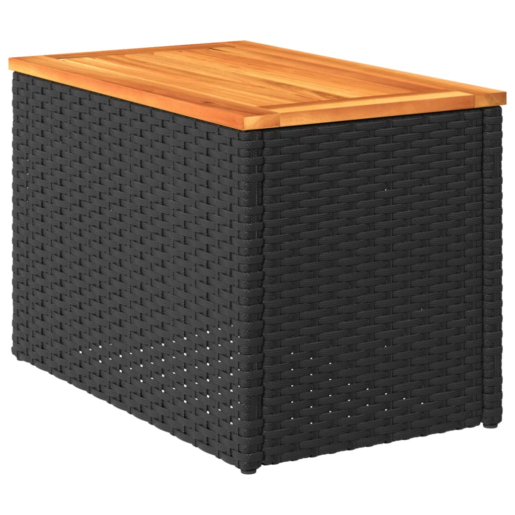 vidaXL 2 db fekete polyrattan és tömör fa kerti kisasztal 55x34x37 cm