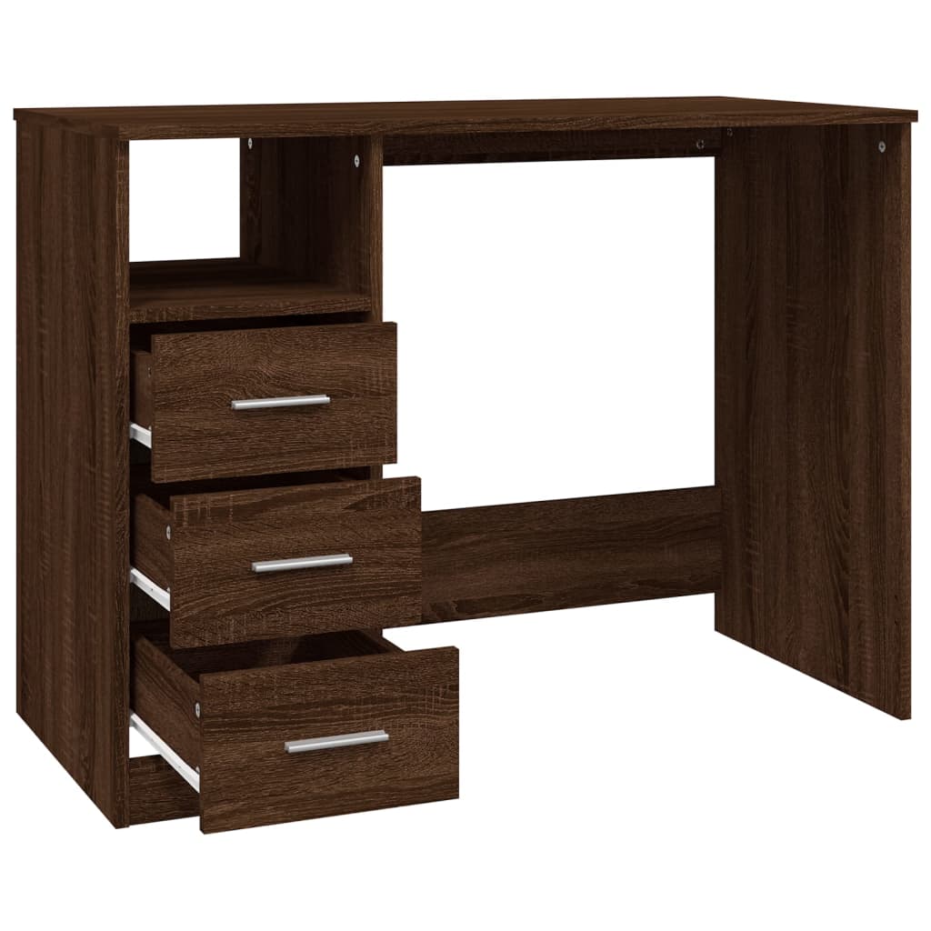 vidaXL barna tölgy színű szerelt fa íróasztal fiókokkal 102x50x76 cm