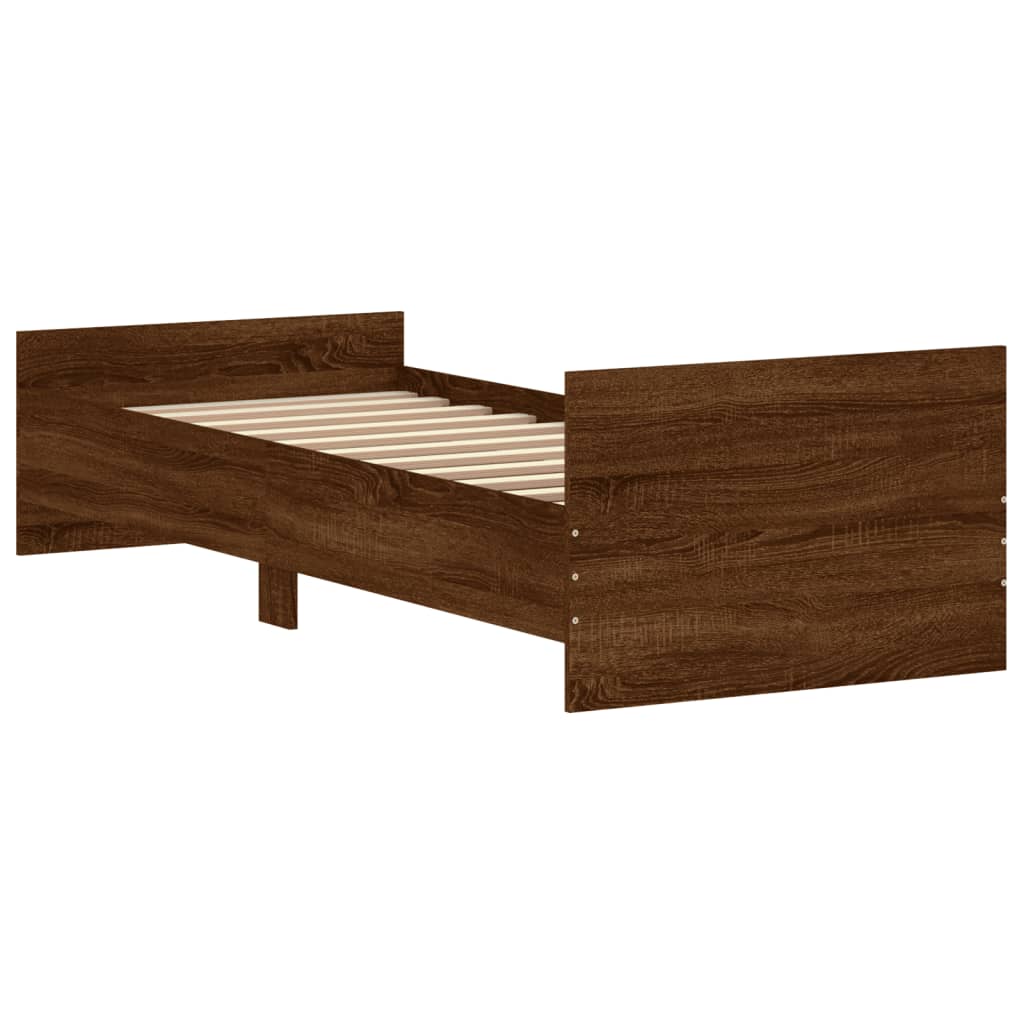 vidaXL barna tölgyszínű egyszemélyes szerelt fa ágykeret 75 x 190 cm