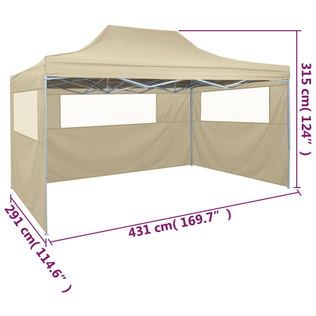 vidaXL krémszínű összecsukható sátor 3 fallal, 3 x 4,5 méter