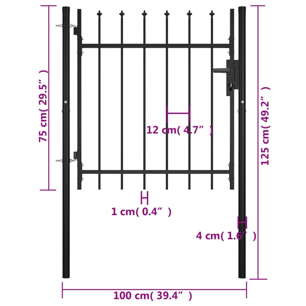 vidaXL ajtós lándzsahegy tetejű kerítéskapu 100 x 75 cm