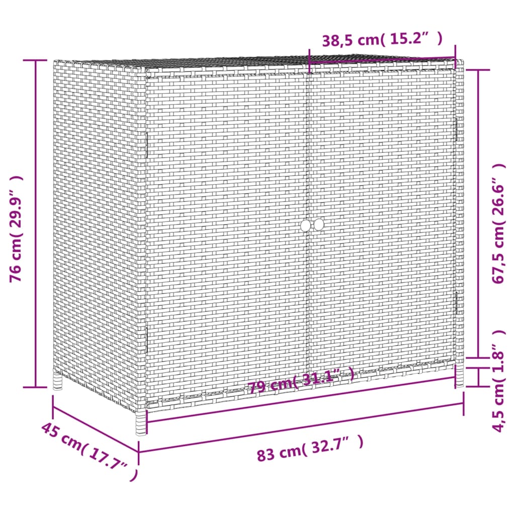 vidaXL bézs polyrattan kerti tárolószekrény 83x45x76 cm