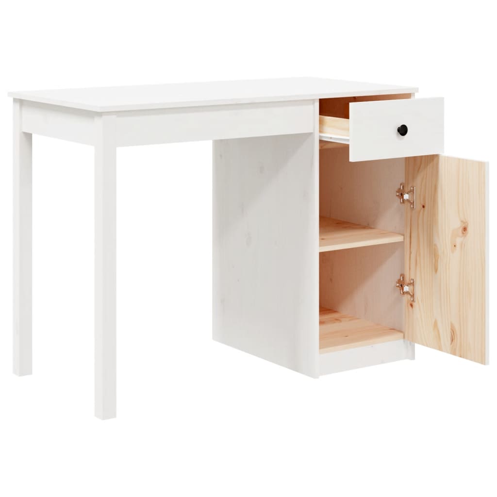 vidaXL tömör fenyőfa íróasztal fehér 100x50x75 cm
