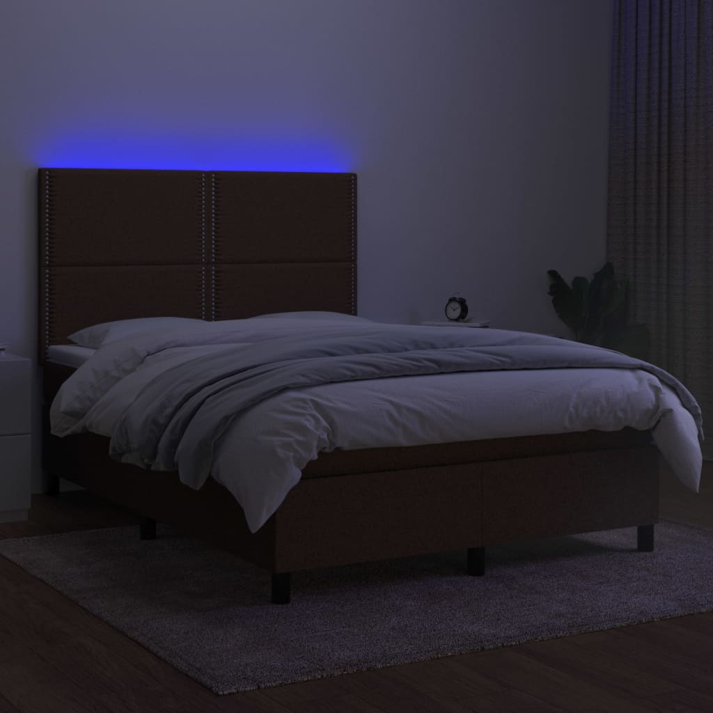 vidaXL barna szövet rugós és LED-es ágy matraccal 140x200 cm