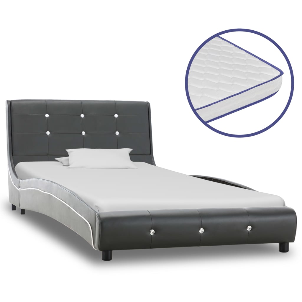 vidaXL szürke műbőr ágy memóriahabos matraccal 90 x 200 cm