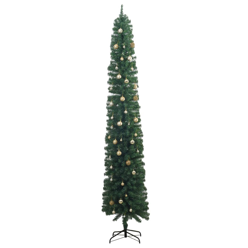 vidaXL vékony karácsonyfa 300 LED-del és gömbökkel 270 cm