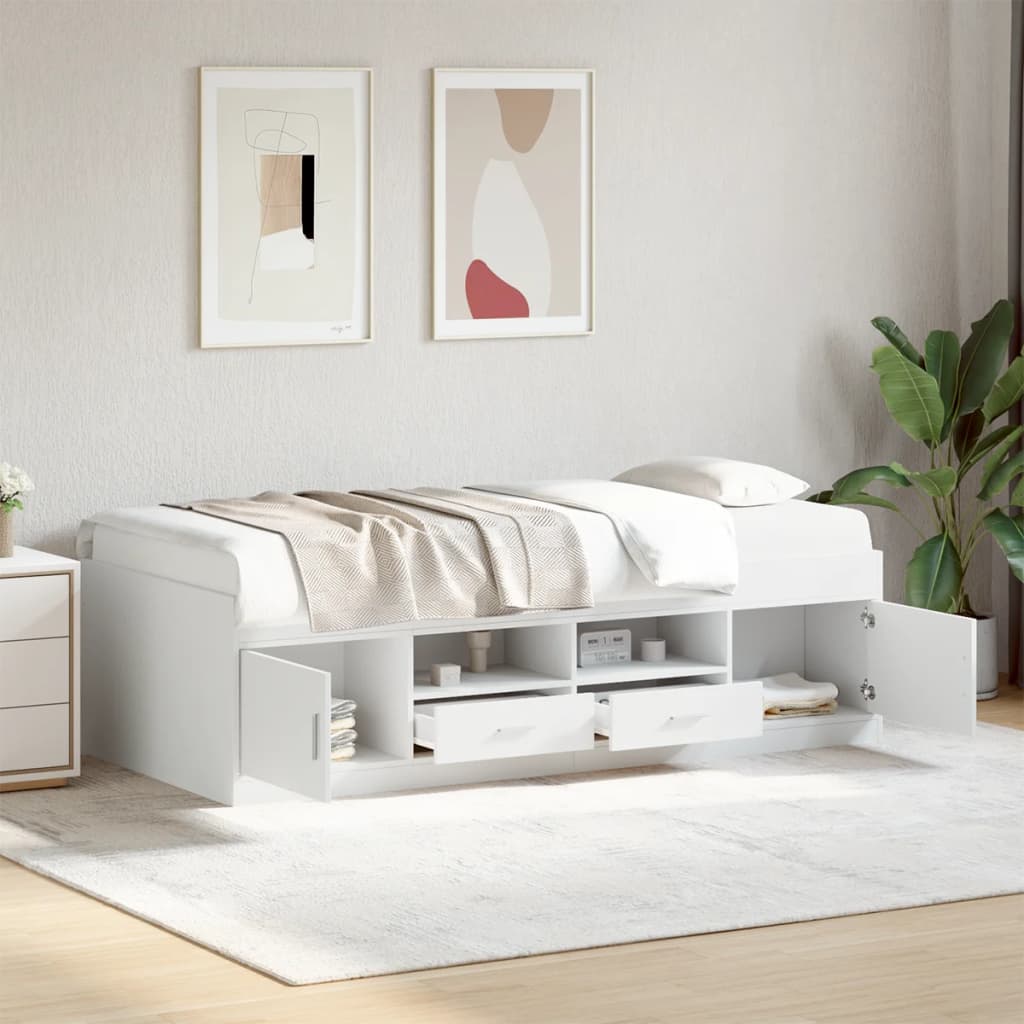 vidaXL fehér szerelt fa kanapéágy fiókokkal 90 x 200 cm