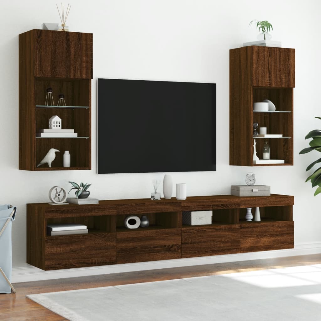 vidaXL 2 db barna tölgy színű TV-szekrény LED-ekkel 40,5 x 30 x 90 cm