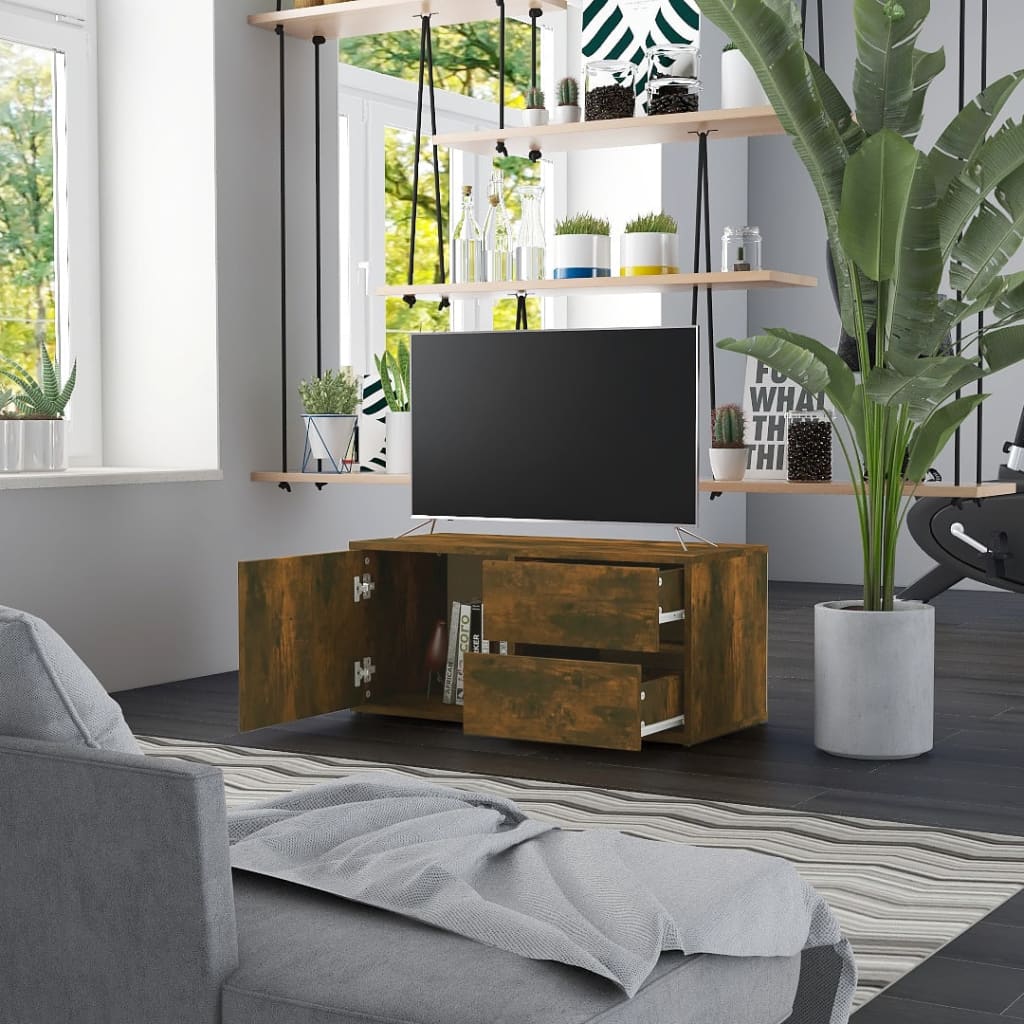 vidaXL füstös tölgyszínű szerelt fa TV-szekrény 80 x 34 x 36 cm