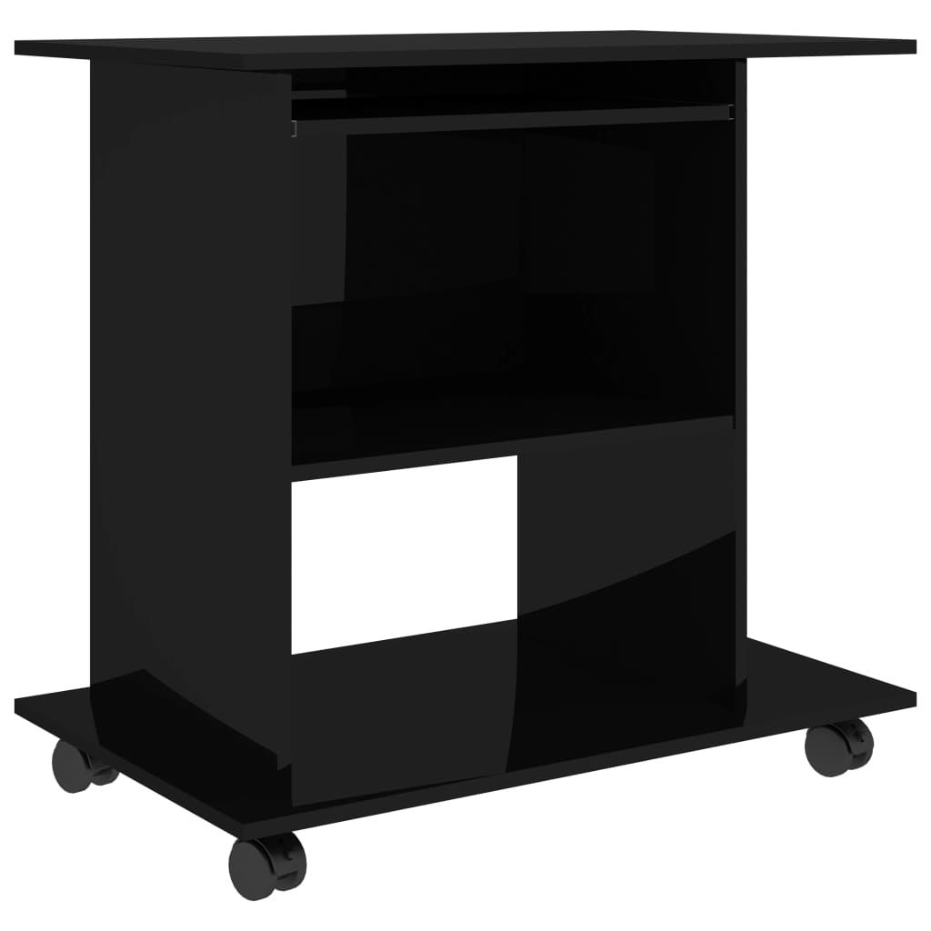 vidaXL magasfényű fekete forgácslap számítógépasztal 80 x 50 x 75 cm
