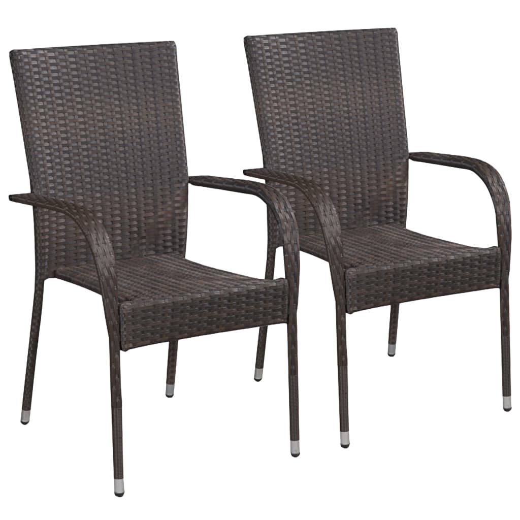 vidaXL 2 db barna rakásolható polyrattan kültéri szék