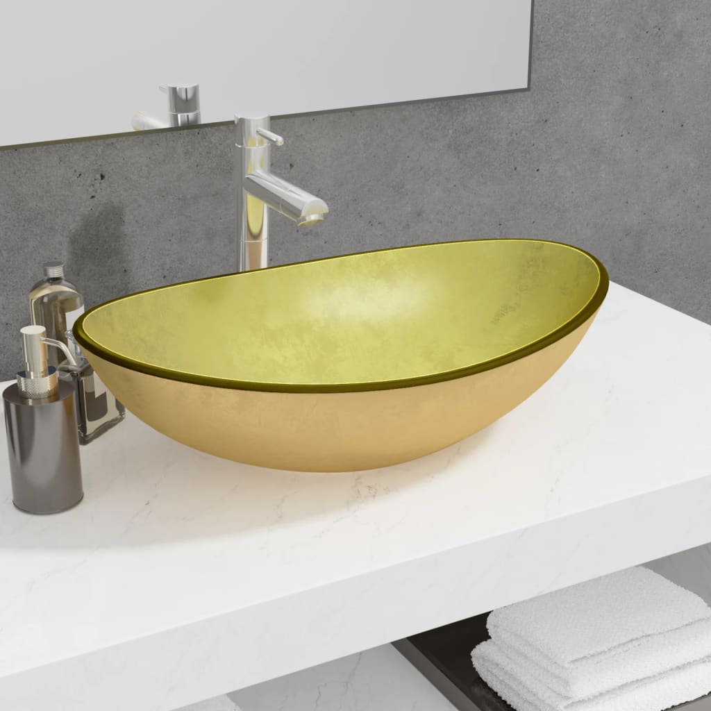vidaXL aranyszínű edzett üveg mosdókagyló 54,5 x 35 x 15,5 cm