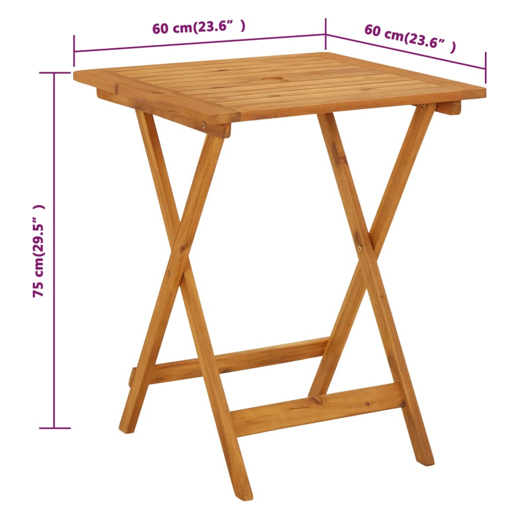 vidaXL összecsukható tömör akácfa kerti asztal 60 x 60 x 75 cm