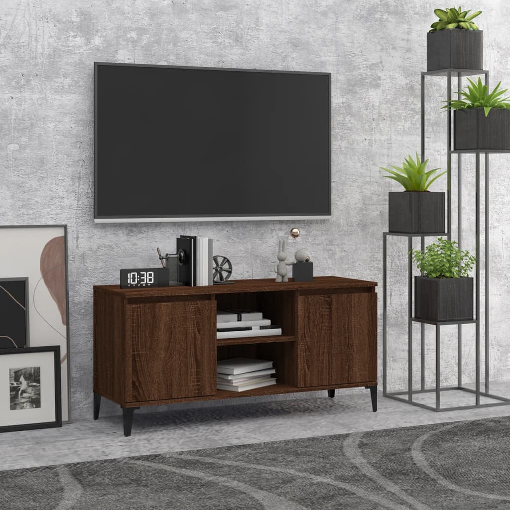 vidaXL barna tölgyszínű TV-szekrény fémlábakkal 103,5 x 35 x 50 cm