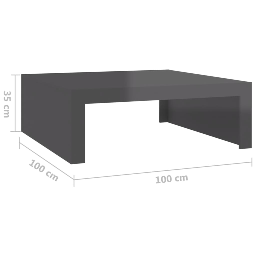 vidaXL magasfényű szürke forgácslap dohányzóasztal 100 x 100 x 35 cm