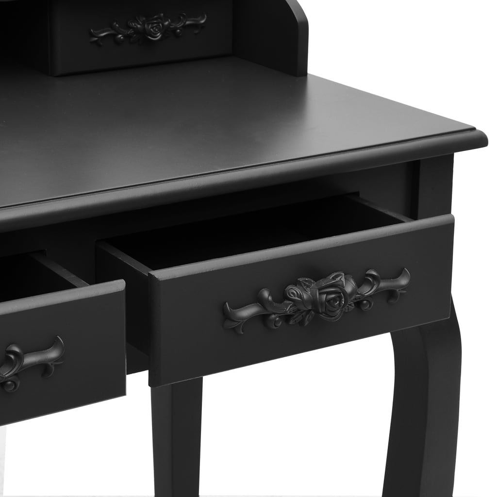 vidaXL fekete császárfa fésülködőasztal-szett ülőkével 75x69x140 cm