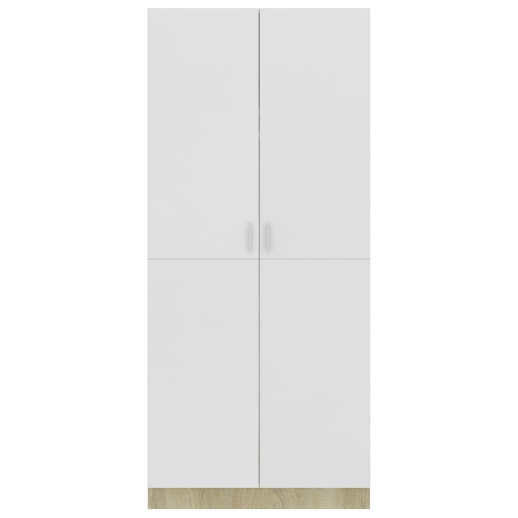 vidaXL fehér és sonoma-tölgy forgácslap ruhásszekrény 80x52x180 cm