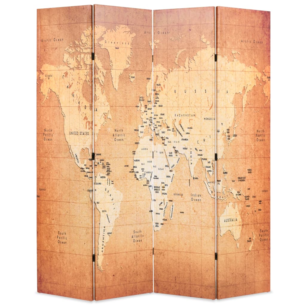 vidaXL sárga világtérkép mintás paraván 160 x 170 cm