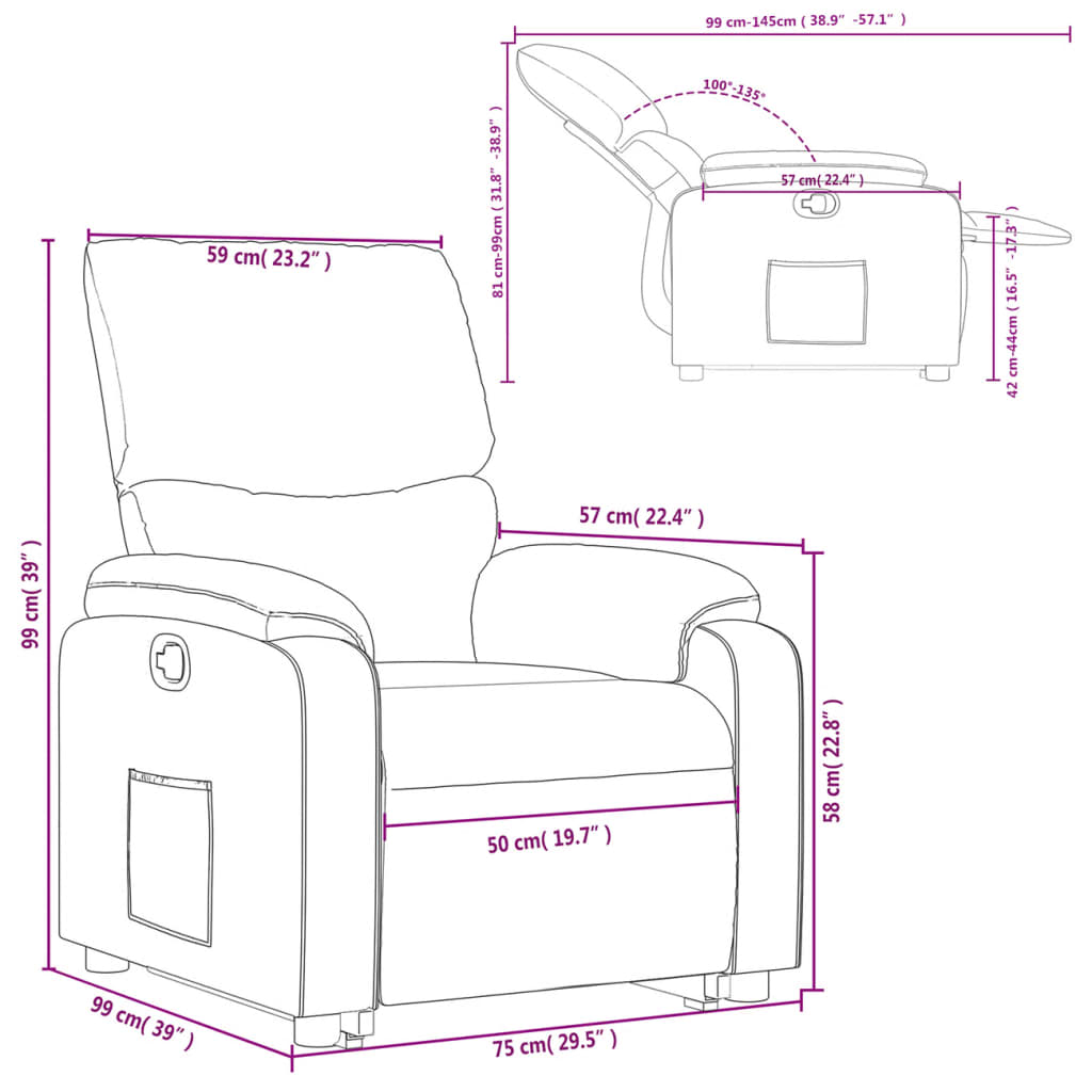 vidaXL bordó szövet felállást segítő dönthető fotel