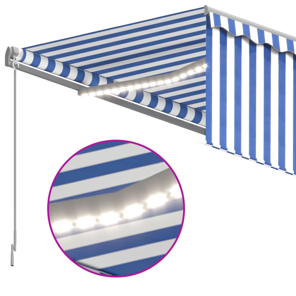 vidaXL kék és fehér kihúzható LED-es napellenző redőnnyel 4,5 x 3 m