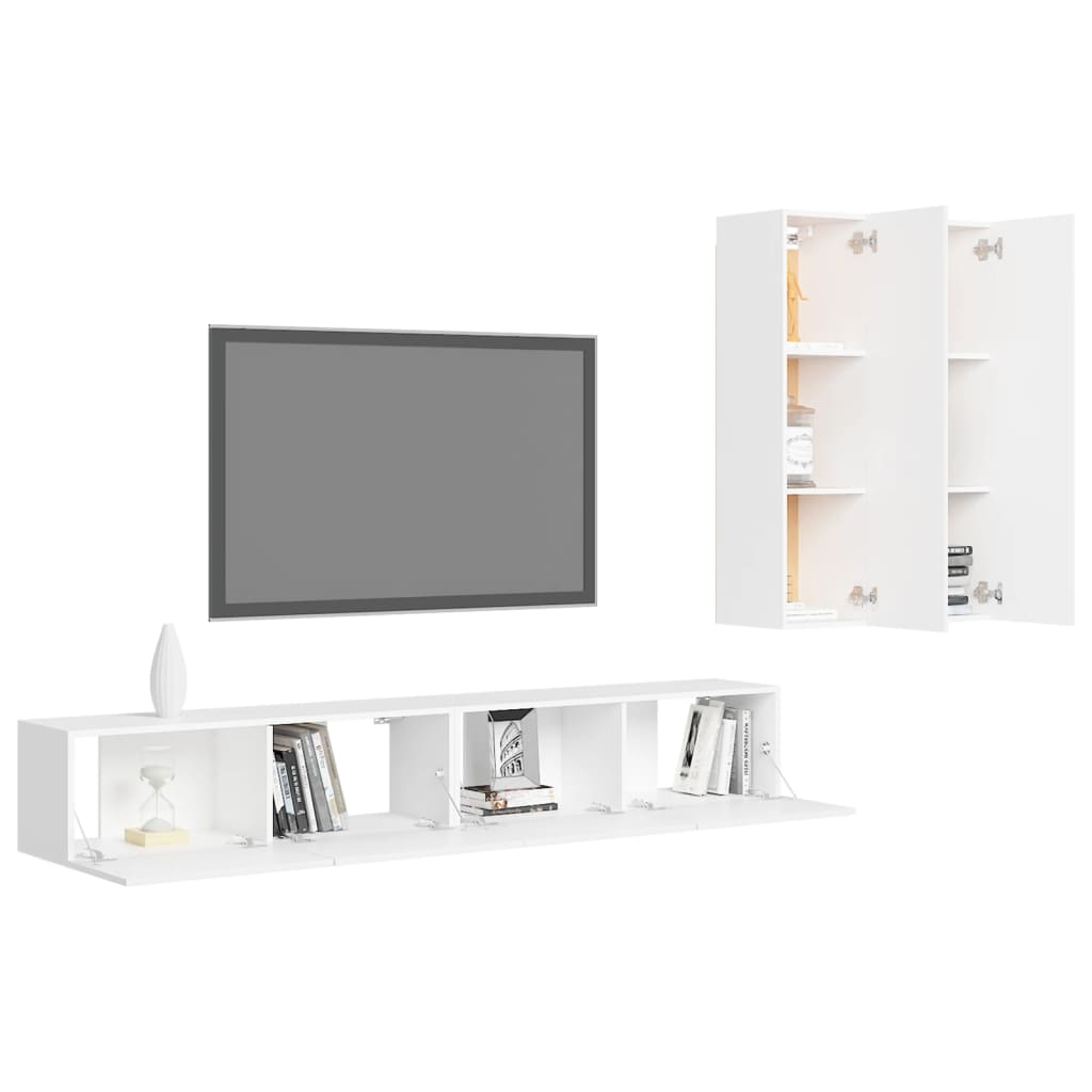vidaXL 4 részes fehér forgácslap TV-szekrényszett
