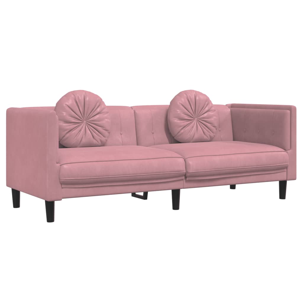 vidaXL rózsaszín bársony 3 személyes kanapé párnákkal