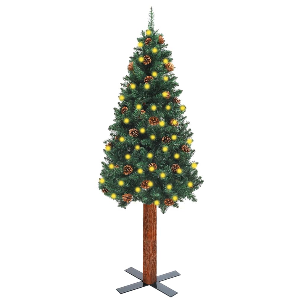 vidaXL zöld megvilágított vékony valódi fás/tobozos karácsonyfa 210 cm