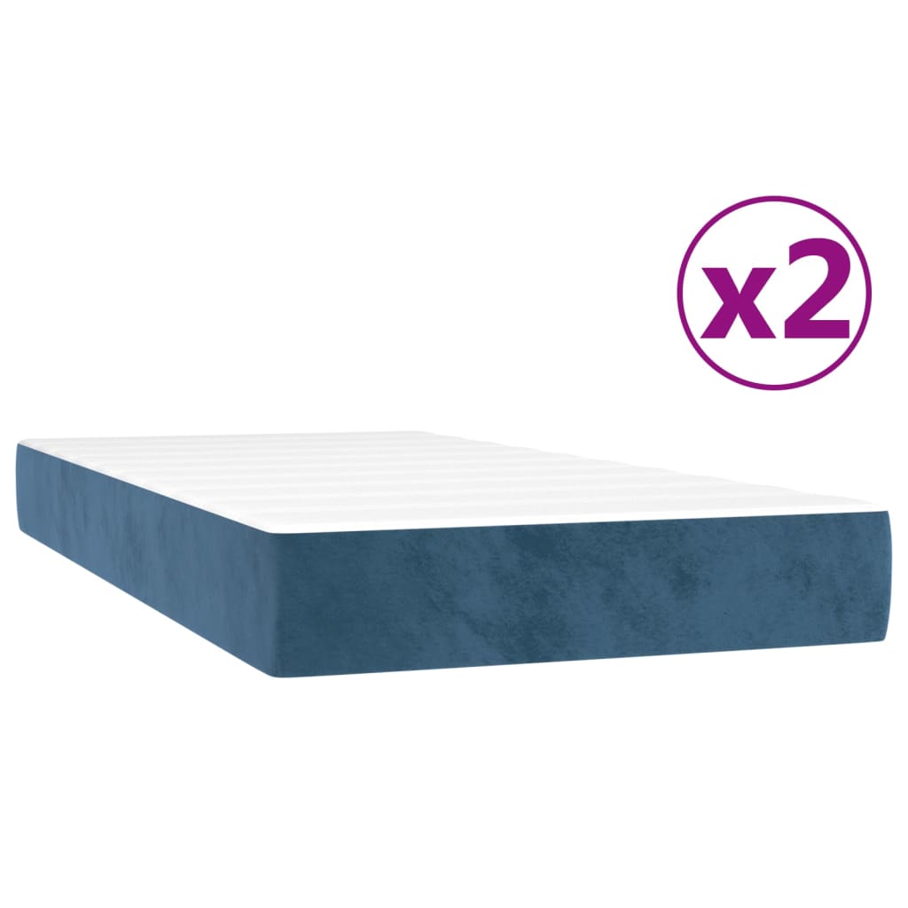 vidaXL sötétkék bársony rugós ágy matraccal 200x200 cm
