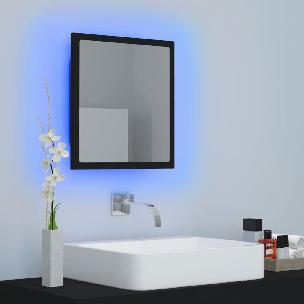 vidaXL fekete akril LED-es fürdőszobai tükör 40 x 8,5 x 37 cm