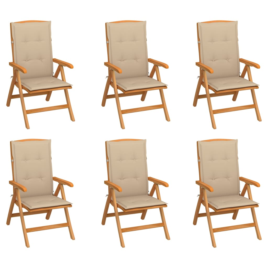 vidaXL 6 db dönthető tömör tíkfa kerti szék párnával