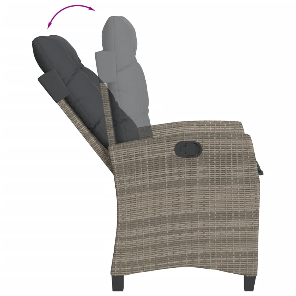vidaXL szürke polyrattan dönthető kerti szék párnákkal