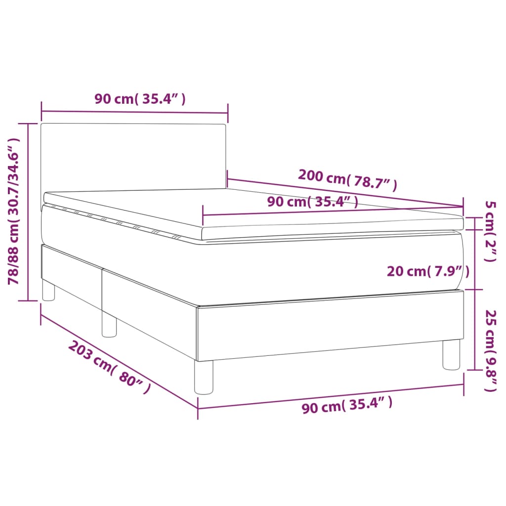 vidaXL sötétszürke szövet rugós ágy matraccal 90 x 200 cm