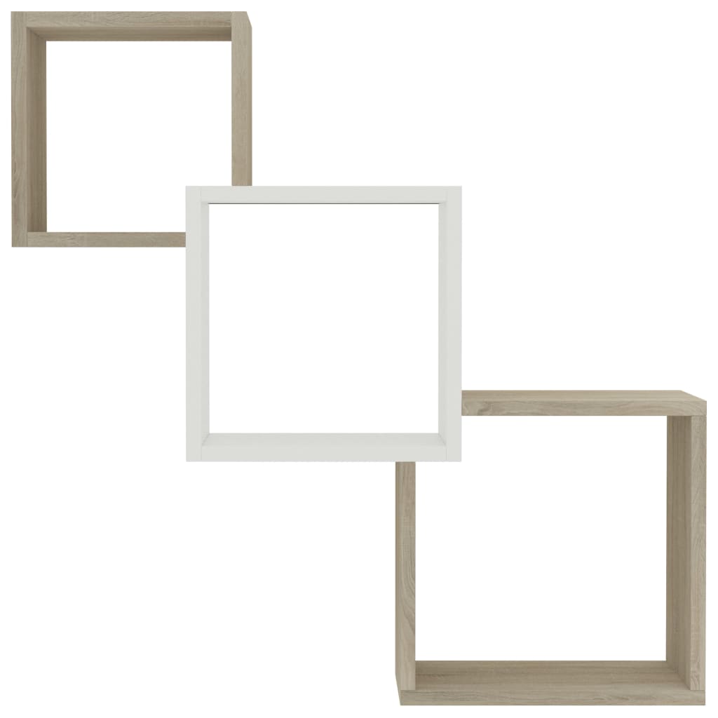 vidaXL fehér-sonoma kocka alakú szerelt fa fali polcok 68x15x68 cm