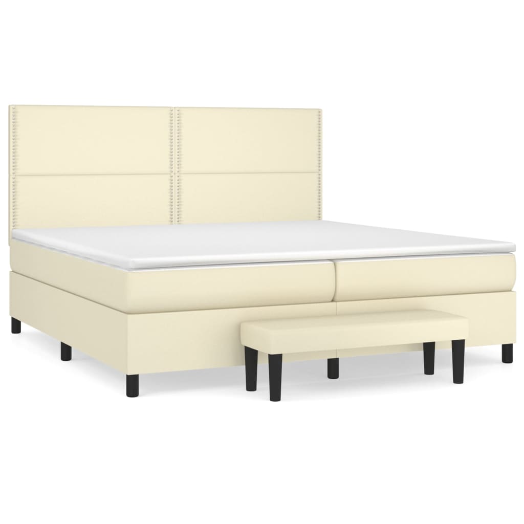 vidaXL krémszínű műbőr rugós ágy matraccal 200 x 200 cm